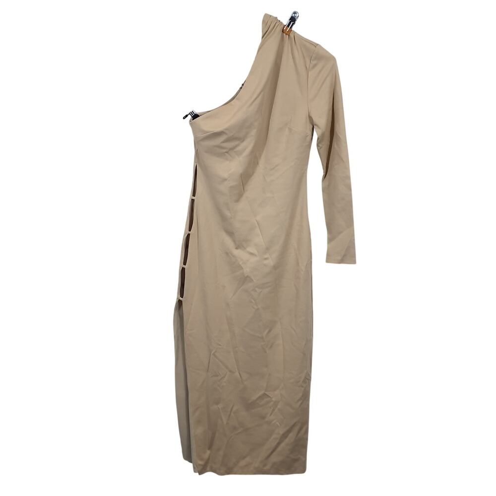 Not Yours To Keep Asymmetric Soft Sand Kyrie Midi Dress Size XS - Picture 2 of 4